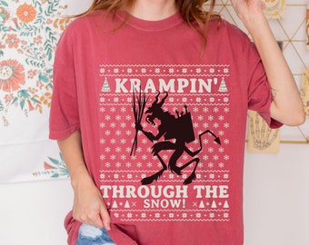 Comfort Colors Krampin' Through The Snow T-shirt, Ugly Christmas Tshirt, Krampus Christmas Tee, Funny Dark Humor Tshirt, Horror Christmas