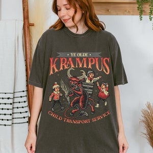 Comfort Colors Krampus Child Transport Service T-shirt, Dark Humor Tee, Vintage Krampus Design, Krampus Ugly Tshirt, Spooky Christmas