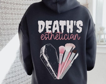Death's Esthetician Hoodie, Mortician Hoodie, Mortuary Science, Cute Mortician Hoodie, Coffin and Makeup Brushes Hoodie For Mortician Gift