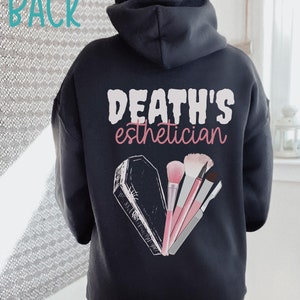 Death's Esthetician Hoodie, Mortician Hoodie, Mortuary Science, Cute Mortician Hoodie, Coffin and Makeup Brushes Hoodie For Mortician Gift