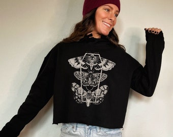 Deathmoth Coffin Crop Hoodie, Deathmoth Crop Hoodie, Bella Canvas Crop Hoodie, Coffin Hoodie, Cute Witchy Hoodie, Goth Crop Hoodie