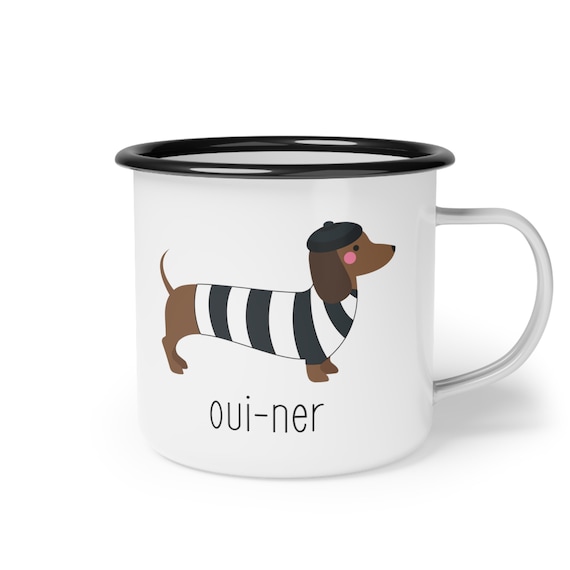 French Weenie Dog Enamel Camp Cup, Fur Parent Mug, Dog Mama Mug, Dog Dad Gift, Funny Dog Mug, Wiener Dog Mug, Dog Mom Mug, Dachshund Mom Mug