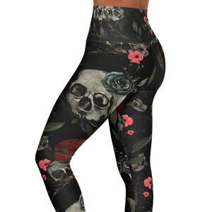 Gothic Skull High Waisted Yoga Leggings, Gothic Leggings For Goth Girl Gift, Goth Leggings, Bruja Leggings, Goth Workout Clothes