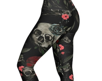 Gothic Skull High Waisted Yoga Leggings, Gothic Leggings For Goth Girl Gift, Goth Leggings, Bruja Leggings, Goth Workout Clothes