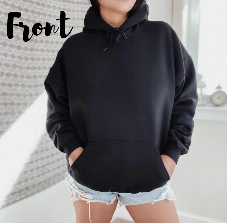 May include: A black hooded sweatshirt with a pouch pocket. The sweatshirt is made of a soft, comfortable fabric.