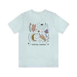 Witchy Mama Tshirt, Witch Mom Shirt, Mystical Mom Shirt, New Mom Gift, Crystals and Mushrooms Mama Tshirt, Mother's Day Gift For Witchy Mama Heather Ice Blue