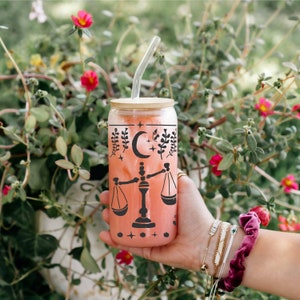 Libra Soda Can Glass With Lid And Straw, Libra Glass Tumbler, Zodiac Gift For Libra, Libra Birthday, Gift For Friend Under 30