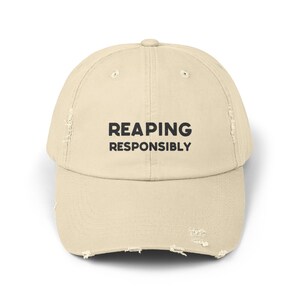 Reaping Responsibly Unisex Distressed Cap, Funny Hat For Mortician Gift, Sarcastic Hat For Funeral Director, Mortuary Science Gift Stone
