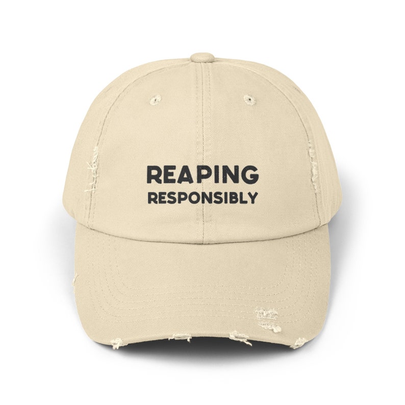 Reaping Responsibly Unisex Distressed Cap, Funny Hat For Mortician Gift, Sarcastic Hat For Funeral Director, Mortuary Science Gift Stone