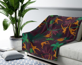 Gibbon Sherpa Fleece Blanket, Gibbon Monkey, Monkey Blanket For Animal Lover, Wild Life Blanket, Jungle Monkey Blanket, Housewarming Gift