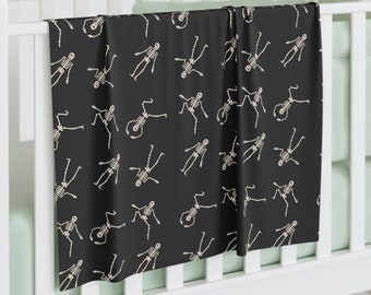 Dancing Skeletons Baby Swaddle Blanket, Spooky Newborn Gift, Witchy Swaddle, Goth Baby Shower, Witchy Swaddle Blanket, Black Nursery Decor