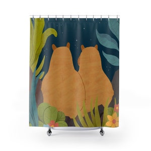 Stargazing Capybara Couple Shower Curtain, All My Friends Are Capybaras, Cute Capy Couple, Watching the Stars, Capybara Decor