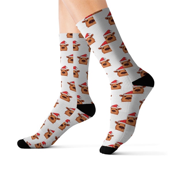 Christmas Capybara Socks, Cappy Holidays Socks, Capybara Gift for Capybara Lover, Capybara Lovers Gift, Cute Capybara Socks, Capybara Xmas