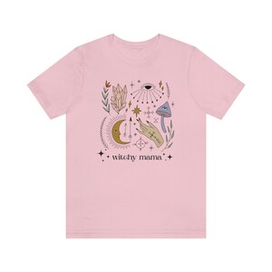 Witchy Mama Tshirt, Witch Mom Shirt, Mystical Mom Shirt, New Mom Gift, Crystals and Mushrooms Mama Tshirt, Mother's Day Gift For Witchy Mama Pink