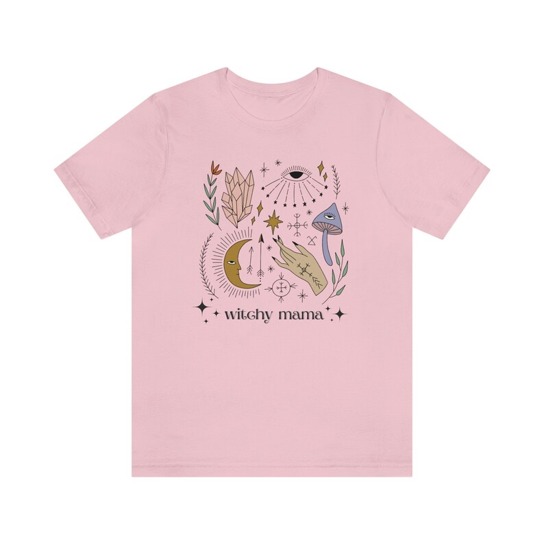 Witchy Mama Tshirt, Witch Mom Shirt, Mystical Mom Shirt, New Mom Gift, Crystals and Mushrooms Mama Tshirt, Mother's Day Gift For Witchy Mama Pink