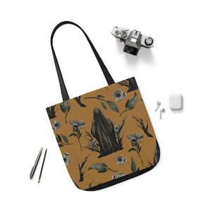 Grim Reaper AOP Polyester Canvas Tote Bag, Horror Lover Canvas Tote Bag, Double-sided Canvas Tote Bag, Goth Tote Bag, Gothic Tote Bag