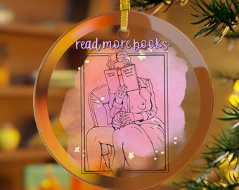 Leer más Adorno de vidrio de libros, Adorno de amante de los libros obscenos, Adorno de bibliófilo, Adorno para regalo de coleccionista de libros, Regalo de bestie de libros