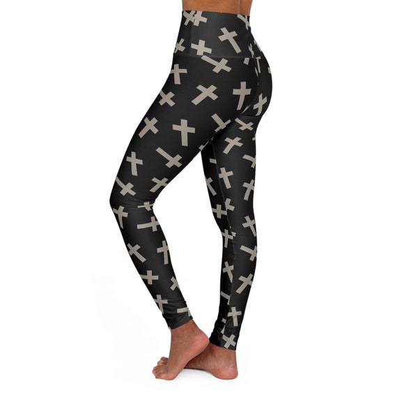 Inverted Cross Gothic High Waisted Leggings, Upside Down Cross