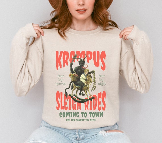 Krampus Sleigh Rides Sweatshirt, Krampus Sweatshirt, Dark Christmas Lover, Creepy Christmas Sweatshirt, Dark Humor Sweater For Christmas