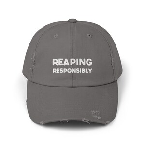 Reaping Responsibly Unisex Distressed Cap, Funny Hat For Mortician Gift, Sarcastic Hat For Funeral Director, Mortuary Science Gift Nickel
