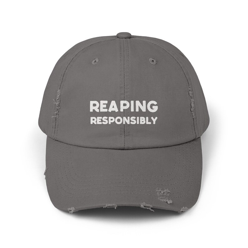 Reaping Responsibly Unisex Distressed Cap, Funny Hat For Mortician Gift, Sarcastic Hat For Funeral Director, Mortuary Science Gift Nickel