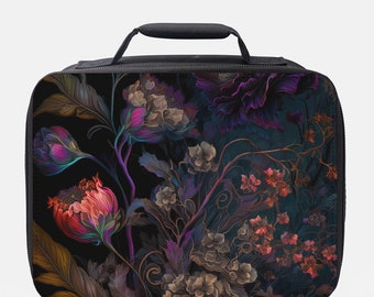 Gothic Floral Lunch Box, Insulated Lunch Box, Black Lunch Box, Thermal Lunch Bag, Small Tote Lunch Bag, Trendy Floral Lunch Bag