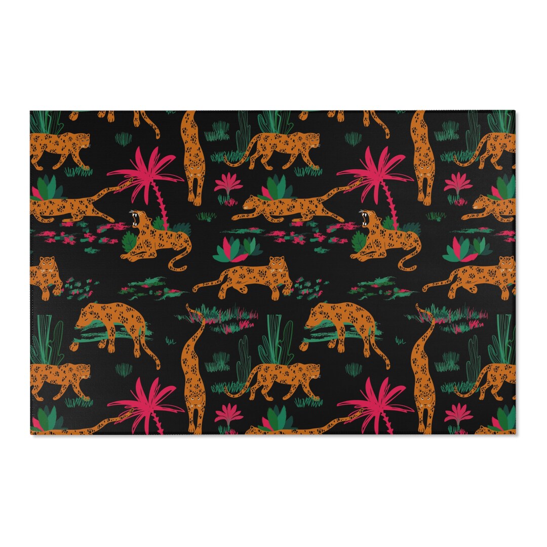 Leopard Area Rug Vibrant Leopard Pattern Printed Rug Leopard Etsy