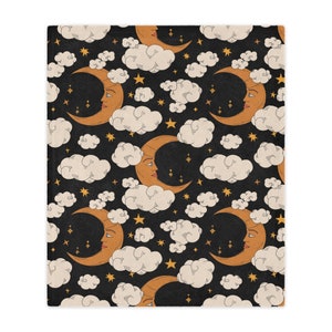Moon Blanket, Cloud Blanket, Celestial Moon And Cloud Blanket, Witchy Gift, Celestial Decor For Housewarming, Night Sky Blanket image 2