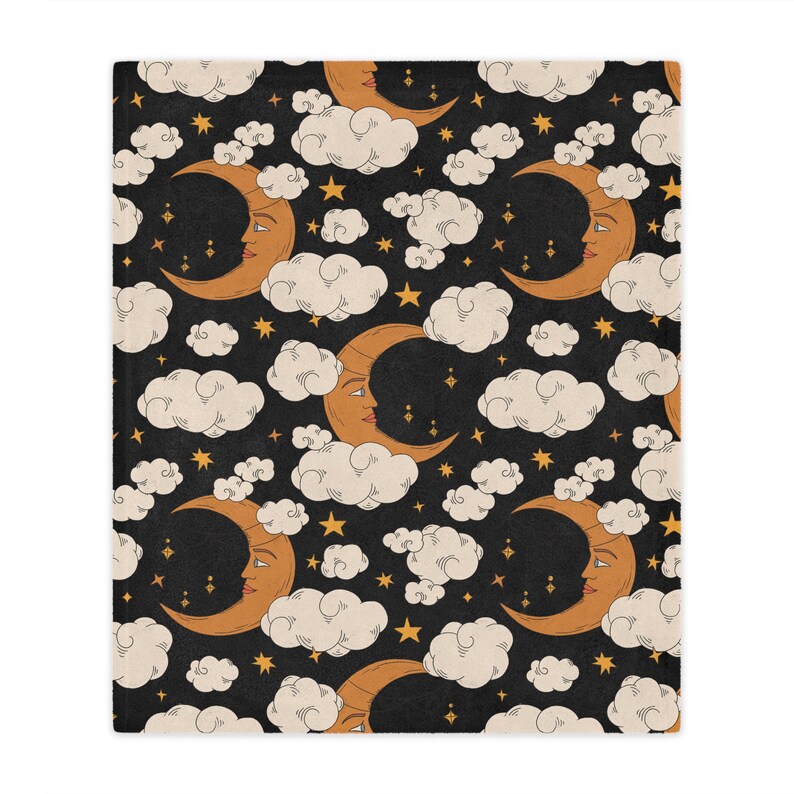 Moon Blanket, Cloud Blanket, Celestial Moon And Cloud Blanket, Witchy Gift, Celestial Decor For Housewarming, Night Sky Blanket image 2