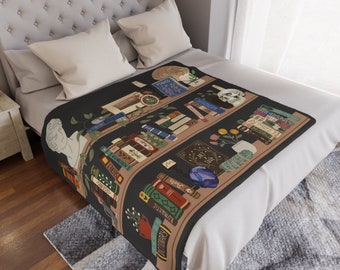 Bookshelf Blanket, Bookcase Blanket, Reading Blanket For Bookworm Gift, Book Blanket For Librarian Gift, Dark Academia Blanket, Book Lover