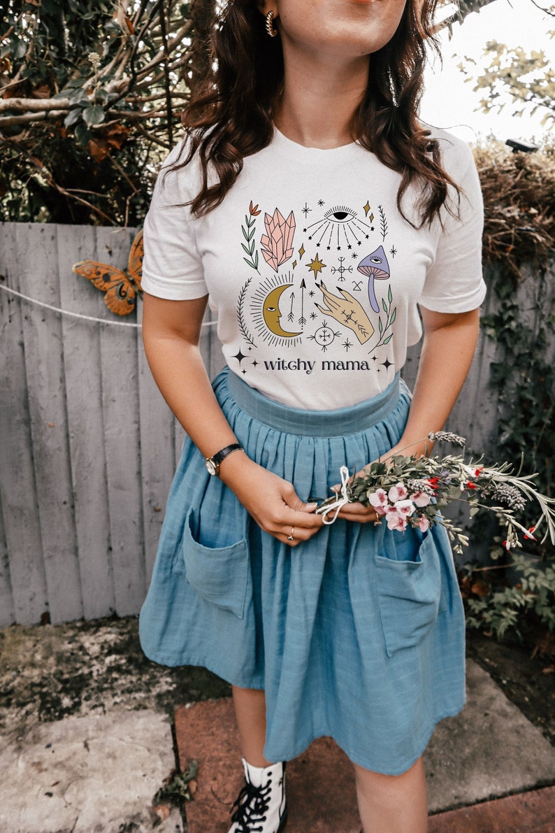 Witchy Mama Tshirt, Witch Mom Shirt, Mystical Mom Shirt, New Mom Gift, Crystals and Mushrooms Mama Tshirt, Mother's Day Gift For Witchy Mama image 1