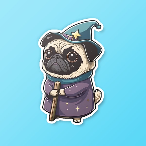 Cute Wizard Pug Sticker