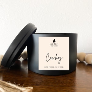 Cowboy | Wood Wick Soy Candle, Hand Poured, Non-Toxic and Clean Burning