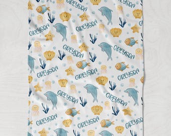 Individuelle Tierdecke Junge, Decke für Sohn, Junge-Decke mit Namen, Neugeborenen Geschenk, Baby Shower Geschenk