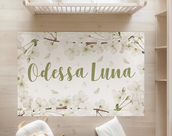 Personalized Name Nursery Rug, Floral Baby Room Carpet, Custom Kids Room Rug, Girl Nursery Decor, Playroom Floor Mat