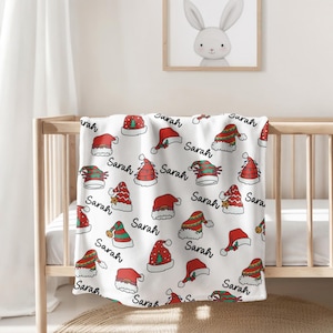 Personalized Christmas Santa Hat Baby Blanket, Blanket for Kids, Christmas Gift, Holiday Blanket, Christmas Baby Blanket, Baby Shower gift
