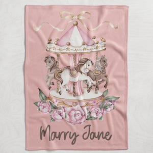 Personalized Horse Blanket Girl, Nursery Baby Blanket, Blanket with name, Gift for daughter, Baby shower gift