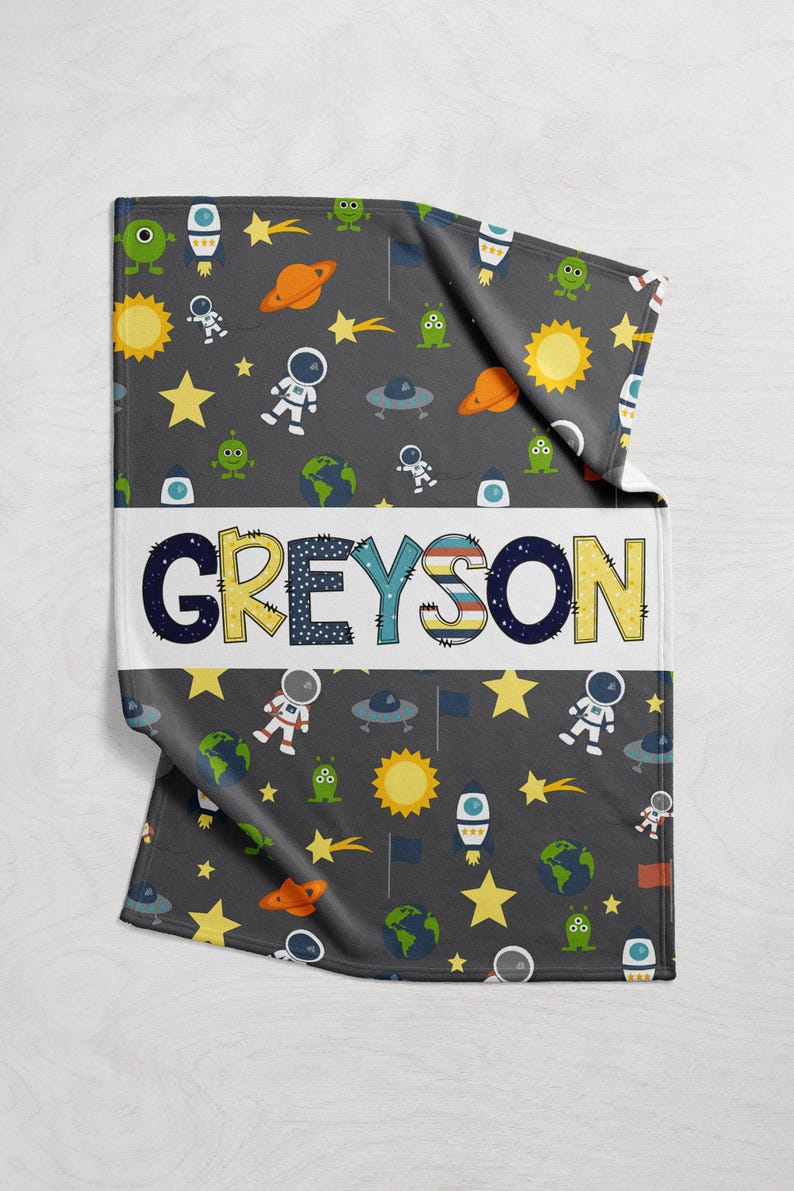 Personalized Boy Blanket, Blanket for Son, Space Blanket with name, Baby Shower gift image 4