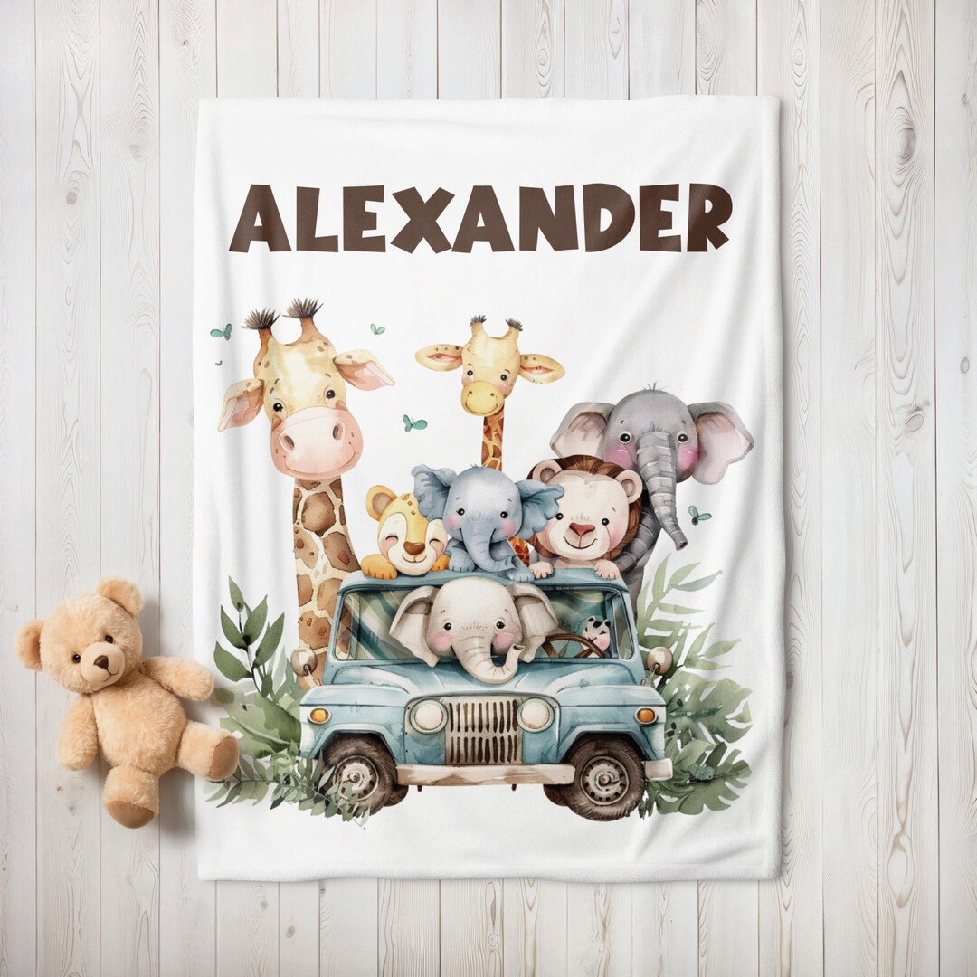 Personalized Boy Safari Animal Baby Blanket - Custom Baby Gift - Custom ...