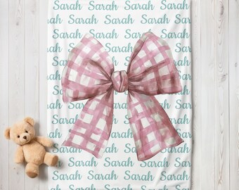 Personalized Baby Bow Blanket, Coquette Blanket For Daughter, Girl Blanket with name, Cute Baby Blanket, Baby Shower Gift