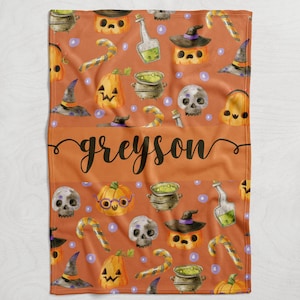 Manta de Halloween personalizada, manta de calabaza con nombre, manta para hijo, regalo para hija, regalo de baby shower