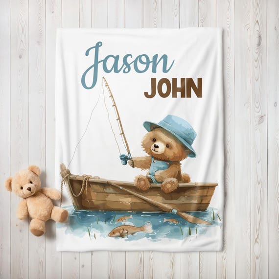 Personalized Boy Fishing Blanket - Custom Baby Gift - Custom Name Keepsake Gift - Baby Shower Gift