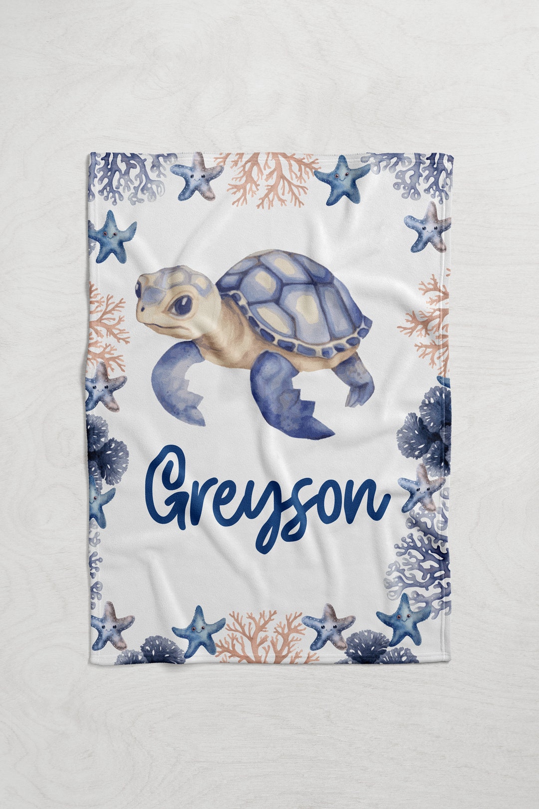 Custom Sea Turtle Blanket, Boy Ocean Name Blanket, Turtle Baby Blanket ...