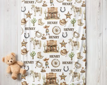 Personalized Cowboy Baby Blanket Boy, Blanket with name, Western Blanket for Son, Newborn Gift, Baby Shower Gift, Birthday gift for son