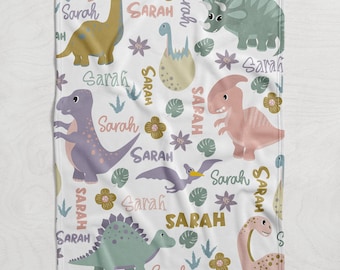 Personalized Dinosaur Blanket, Dinosaur Baby Blanket, Personalized Girl Blanket, Trex Personalized Baby Name Blanket, Dino Blanket