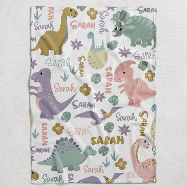 Personalized Dinosaur Blanket, Dinosaur Baby Blanket, Personalized Girl Blanket, Trex Personalized Baby Name Blanket, Dino Blanket