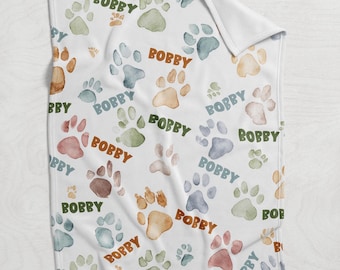 Custom Dog Blanket, Personalized Pet Blanket, Soft Fleece Dog Lover Gift, Puppy Throw Blanket, Custom Name Pet Bedding Gift, Paw Blanket
