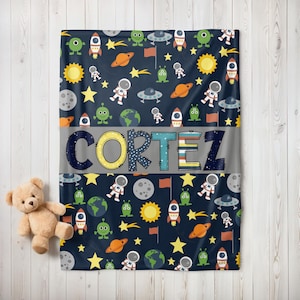 Manta personalizada para niño, manta para hijo, manta espacial con nombre, regalo para baby shower