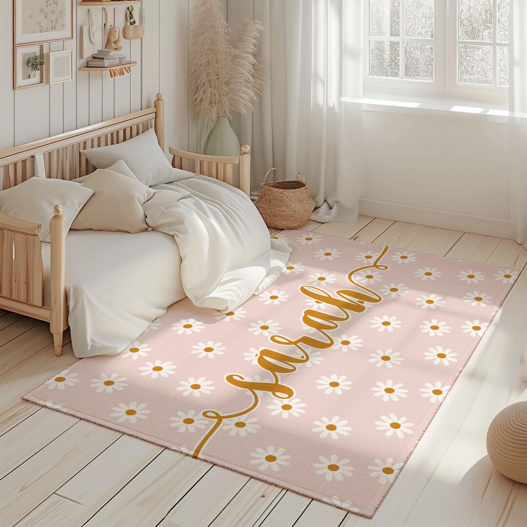 Custom Rugs For Baby Personalized Name Kids Rug, Daisy Flower Nursery Rug, Custom Girl Room ...