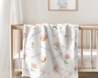 Personalized Vintage Flower Baby Blanket, Flower Blanket with name, Blanket for Newborn, Baby Shower Gift